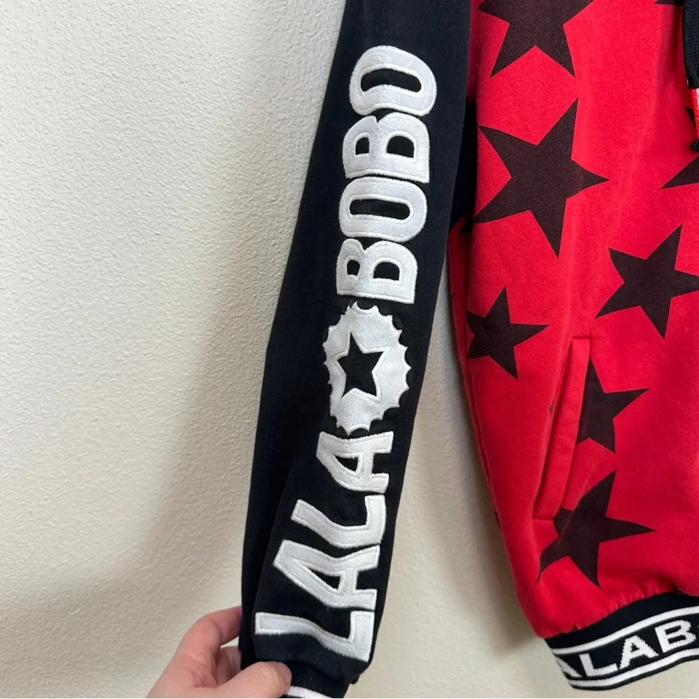 Lalabobo Hooded Sweatshirt Jacket Red‎ Black Stars Men’s Sz Medium